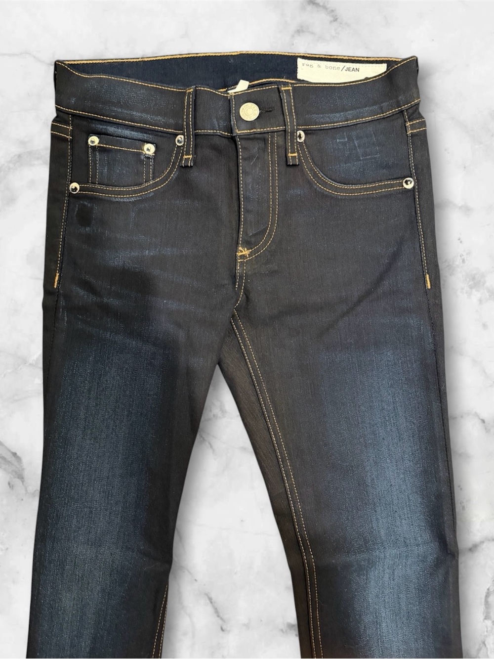 rag & bone Women's Skinny Dark Indigo Jeans with Gold Stitching